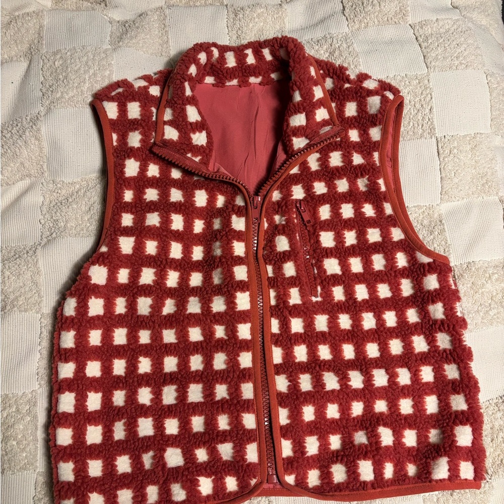 Red and White Checkered Fleece Vest